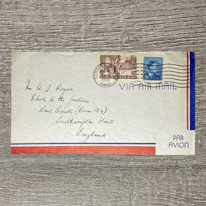 1951 Postal Cover Air Mail Canada To Southampton England Toronto Cancel 5c 10c