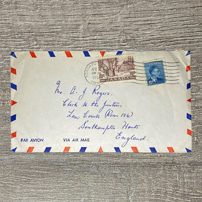 Apr 1951 Air Mail Cover Canada To Southampton England Law Courts Toronto Cancel
