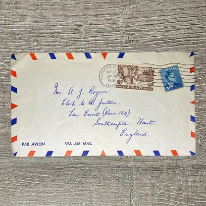 May 1951 Air Mail Cover Canada To England Law Courts Toronto Postmarked 5c 10c