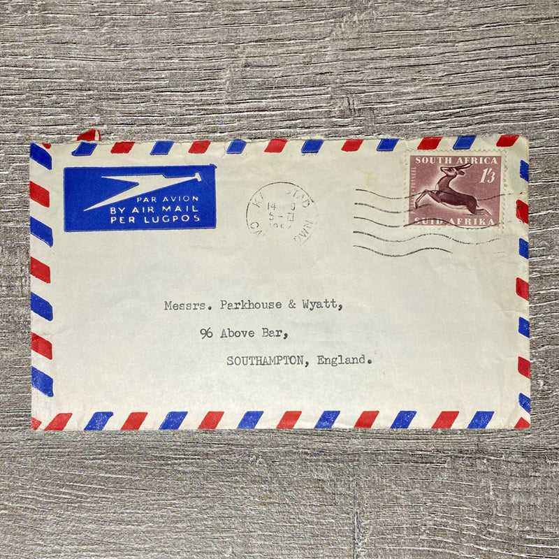 1954 Par Avion Air Mail Cover South Africa To Southampton England Postmarked 1/3