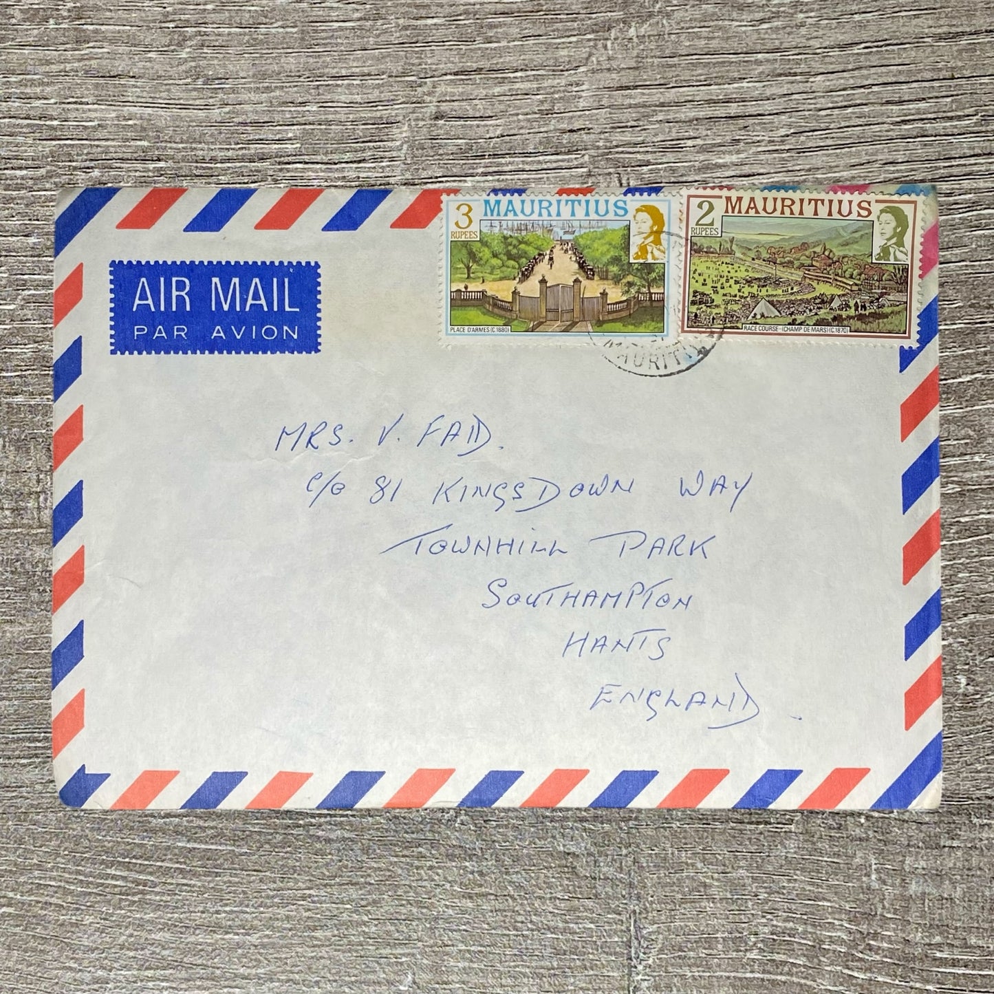 1970s Par Avion Air Mail Cover Mauritius To England Cancel 2 Rs 3 Rupees Stamps