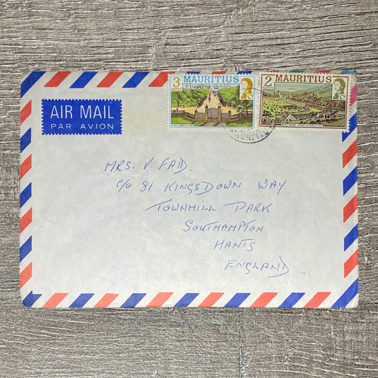 1970s Par Avion Air Mail Cover Mauritius To England Cancel 2 Rs 3 Rupees Stamps