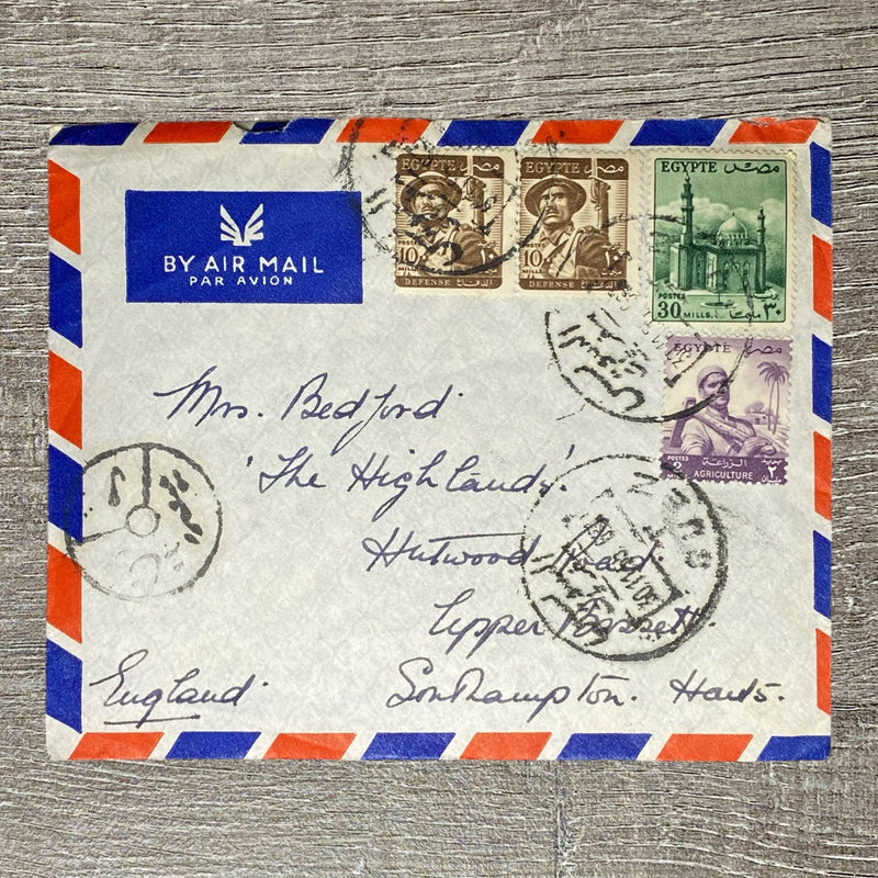 1955 Par Avion Air Mail Cover Egypt To England Postmarked 2 10 30 Mils Stamps