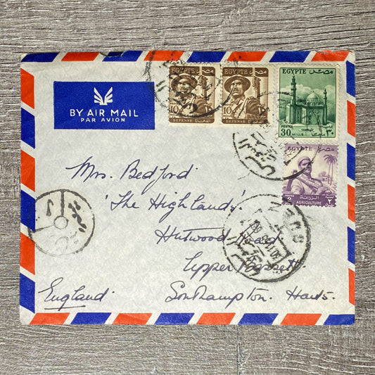 1955 Par Avion Air Mail Cover Egypt To England Postmarked 2 10 30 Mils Stamps