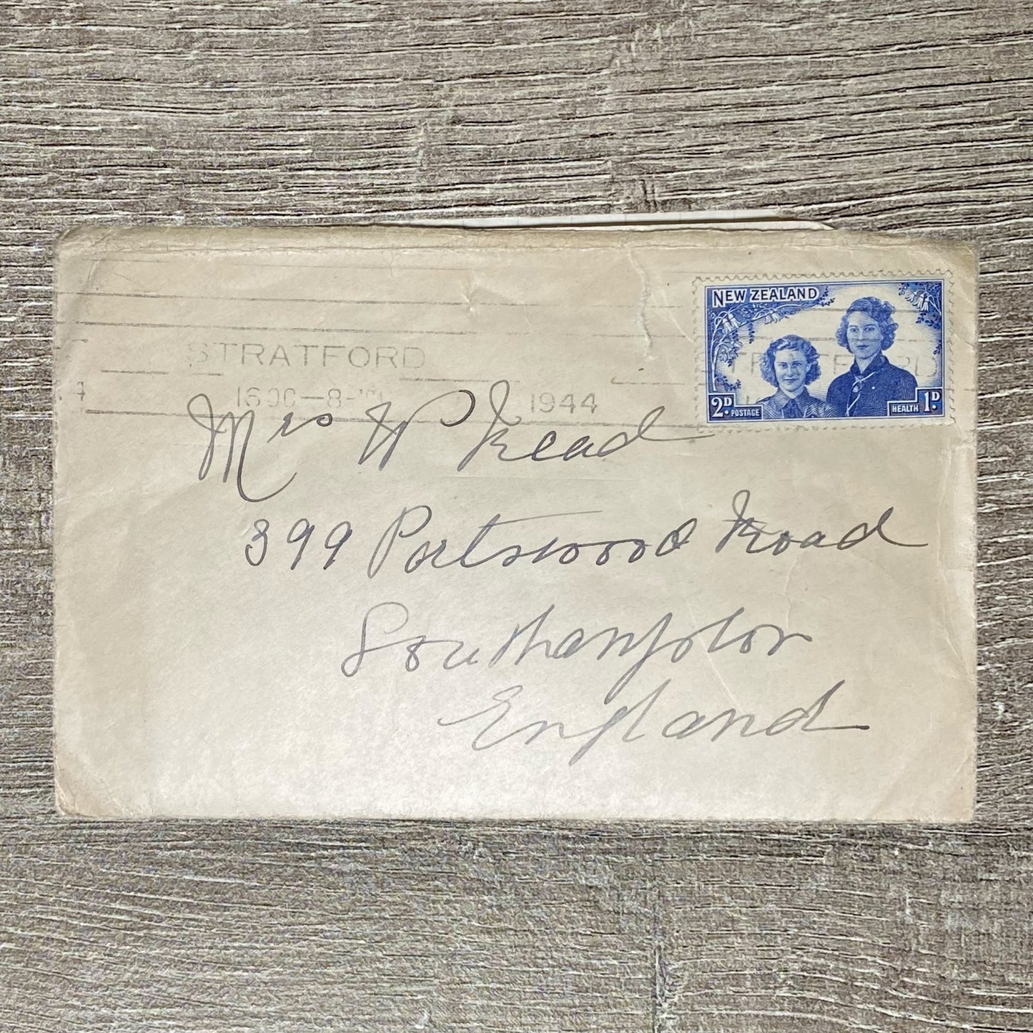 WWII 1944 Cover & Soldier Letter With Flower New Zealand To England 2d Rare