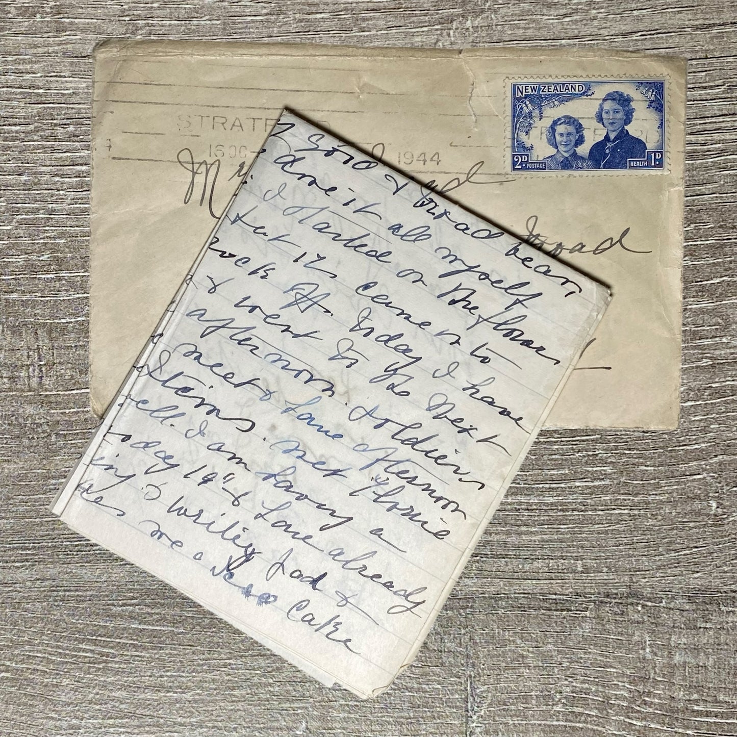 WWII 1944 Cover & Soldier Letter With Flower New Zealand To England 2d Rare