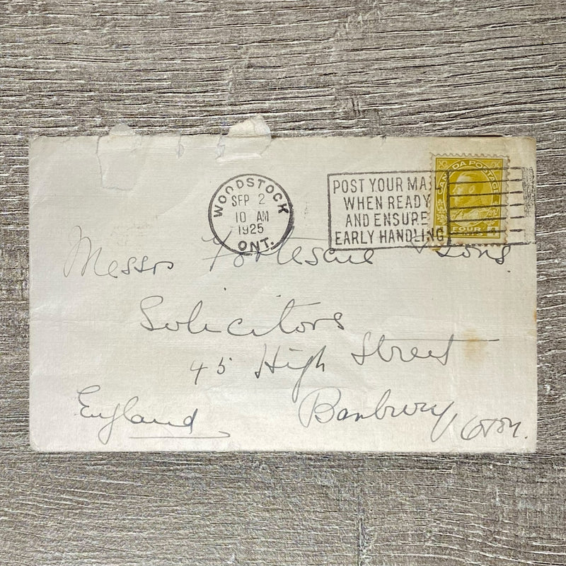 1925 Cover & Solicitor Letter Canada To England Early Handling Postmark 4 Cents
