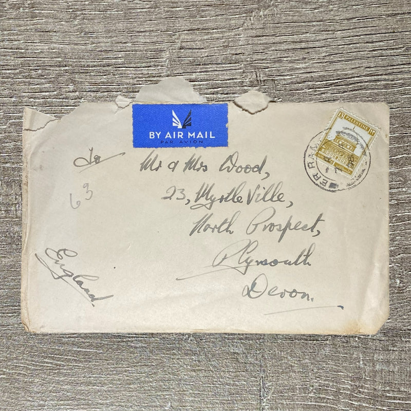 1950s Par Avion Air Mail Cover Palestine England British Mandate 13 Mils Stamp