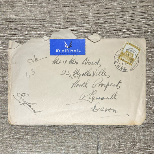 1950s Par Avion Air Mail Cover Palestine England British Mandate 13 Mils Stamp