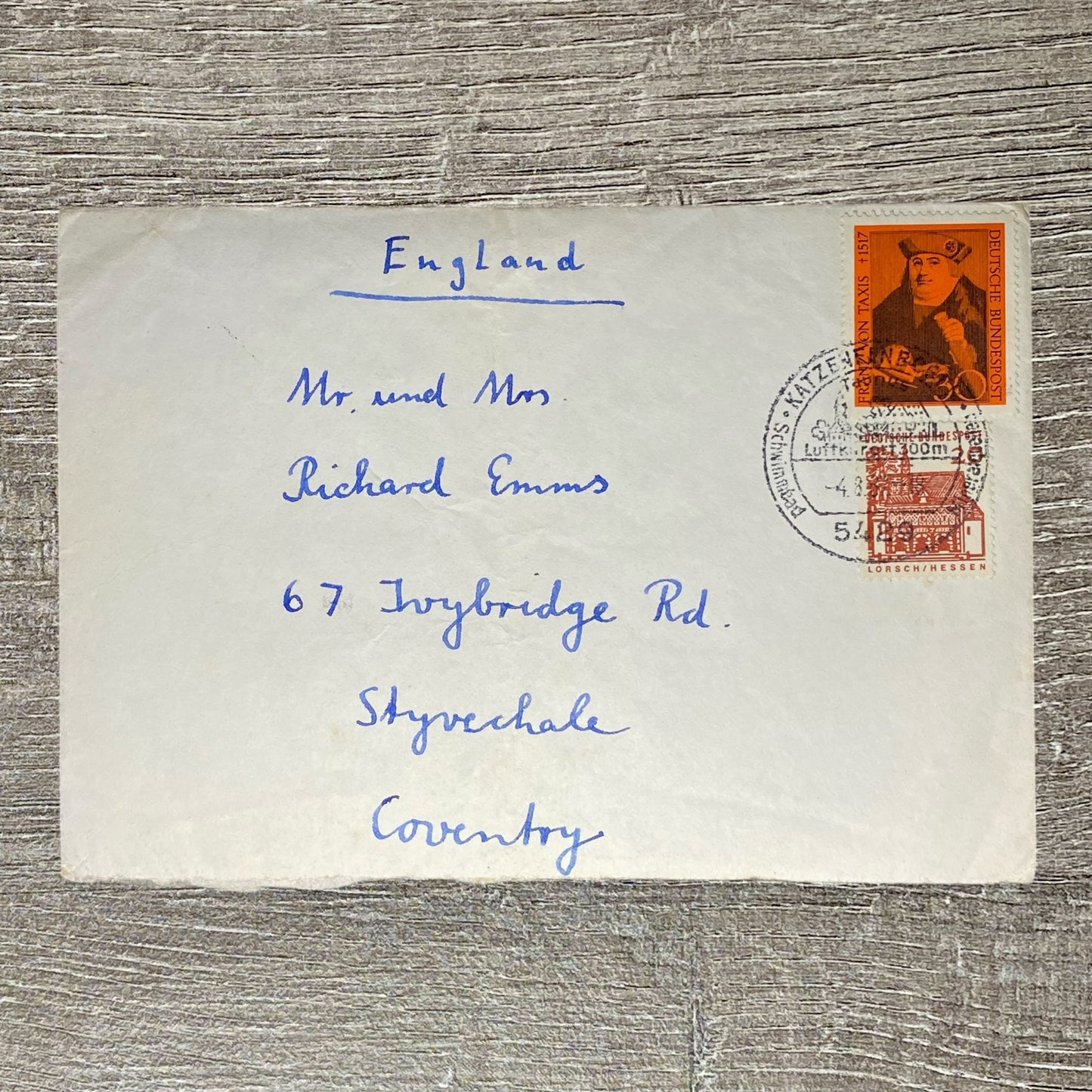 1978 Vintage Envelope Cover Germany To Coventry England Postmarked 30 Pfennig