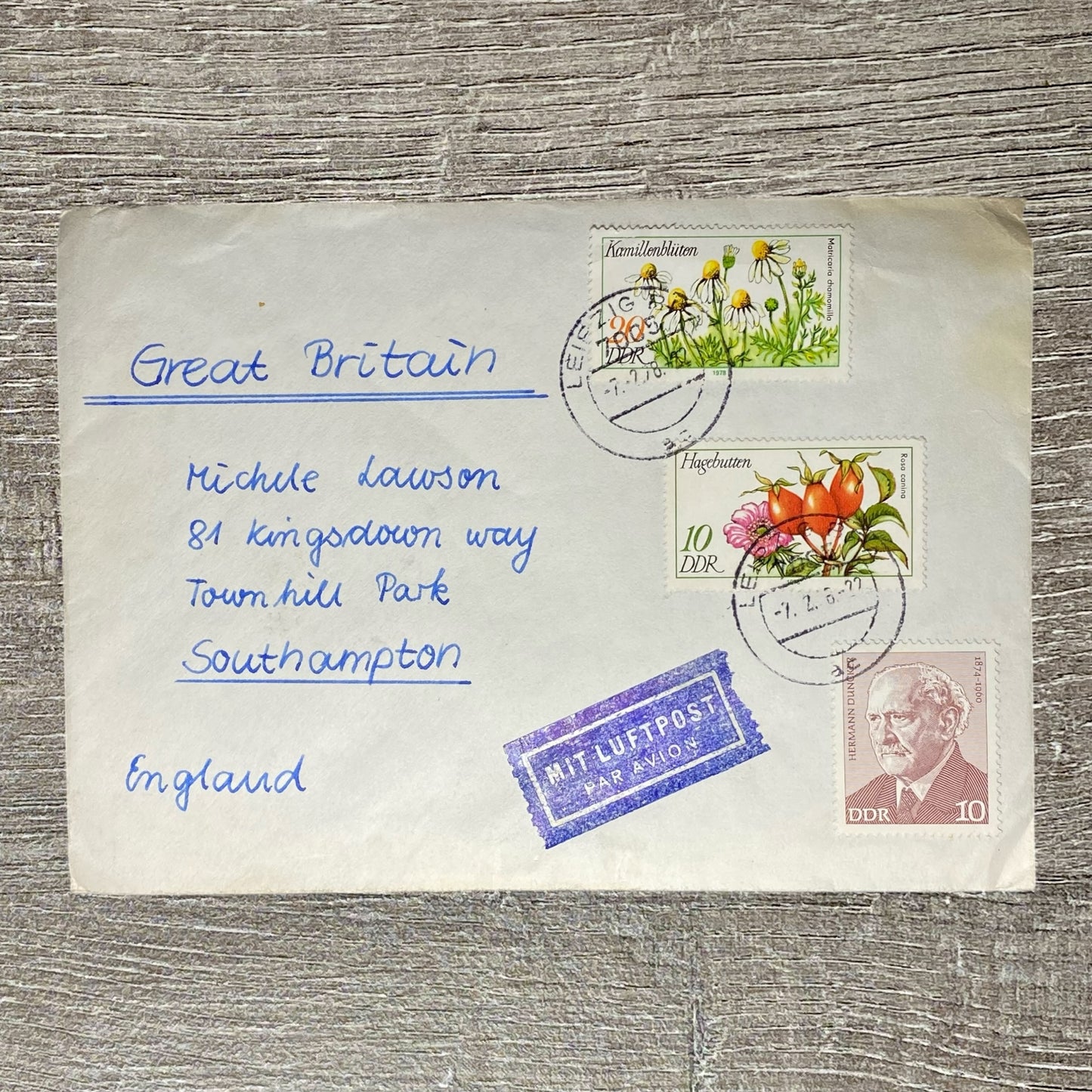 Feb 1978 Par Avion Air Mail Cover Germany To England Leipzig Cancel DDR Stamps