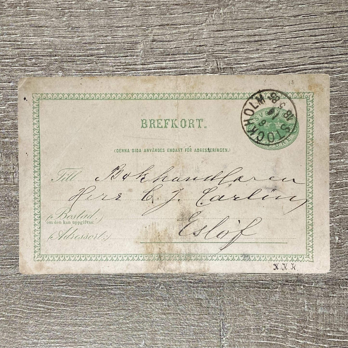 Late 19th Century Sweden 1885 Brefkort Handwritten Postcard Stockholm Postmarked