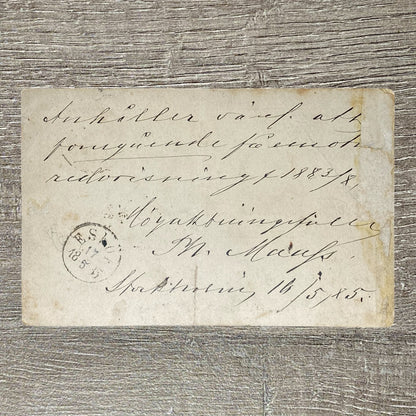 Late 19th Century Sweden 1885 Brefkort Handwritten Postcard Stockholm Postmarked