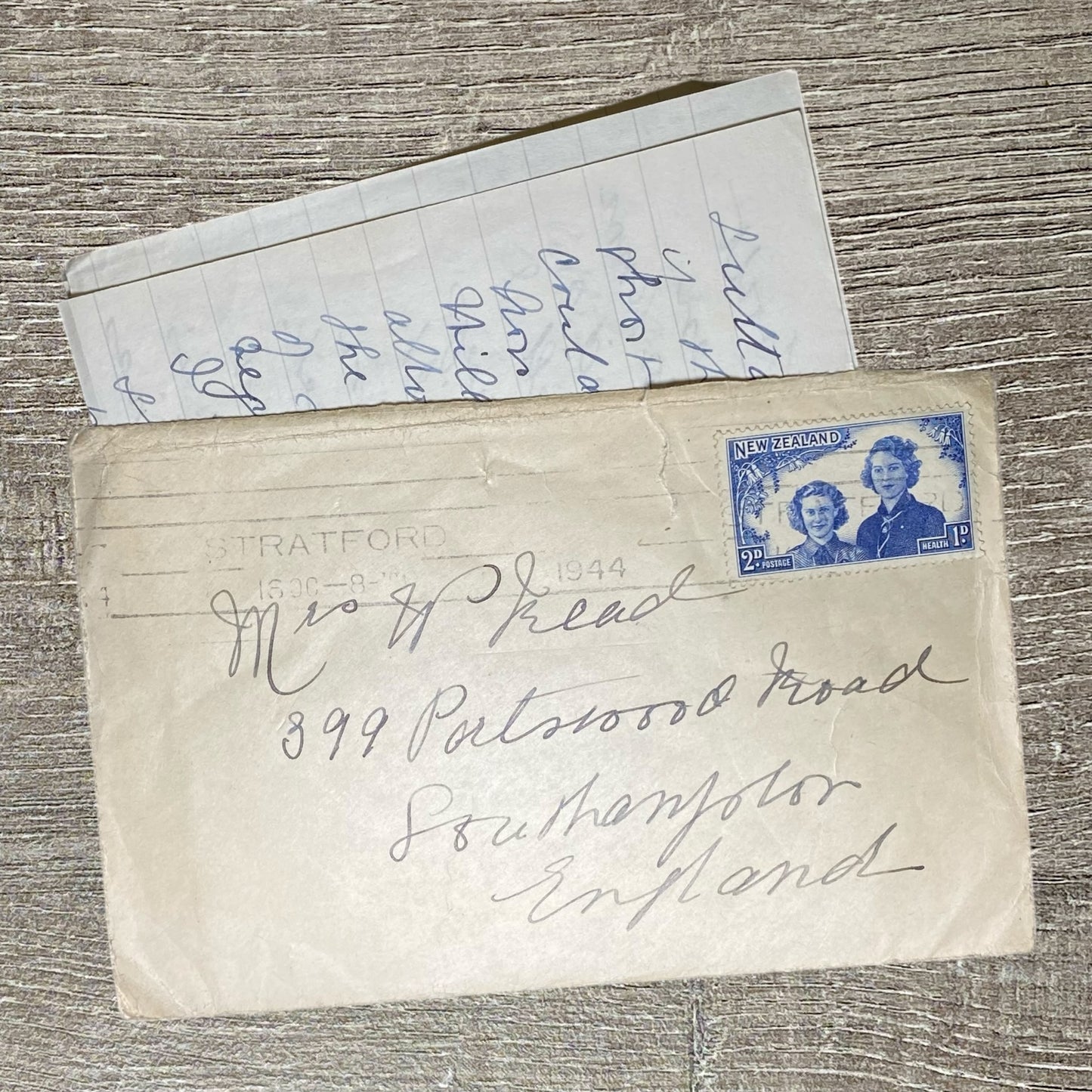 WWII 1944 Cover & Soldier Letter With Flower New Zealand To England 2d Rare