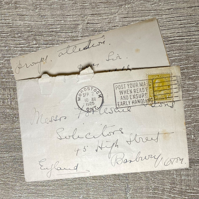 1925 Cover & Solicitor Letter Canada To England Early Handling Postmark 4 Cents