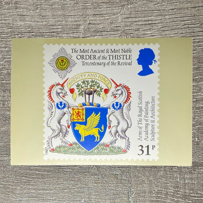 1987 31p Arms Royal Scottish Academy Painting Postcard First Day Of Issue Powys