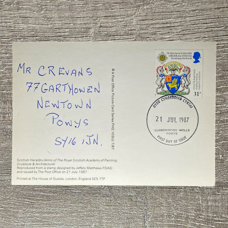 1987 31p Arms Royal Scottish Academy Painting Postcard First Day Of Issue Powys