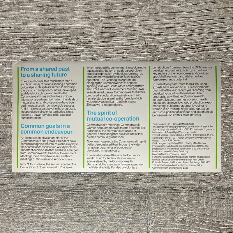 GB QEII 1983 Royal Mail Commonwealth Day Mint Stamps Presentation Pack No. 143