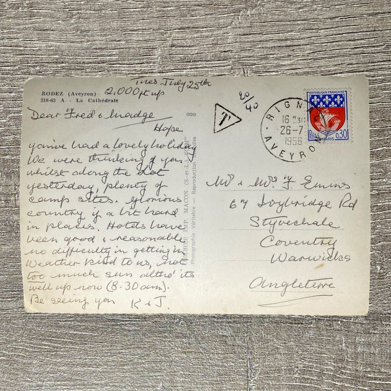 1966 Auxerre Cathedral Postcard Handwritten Message France To England 0.30 Franc