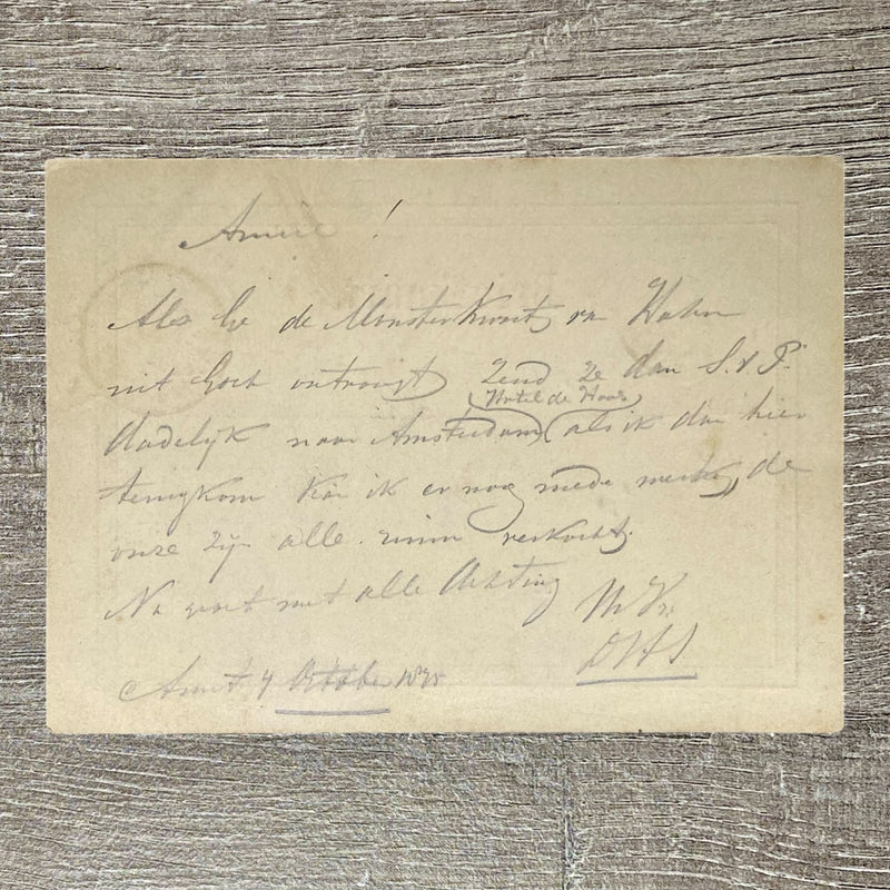 Late 19th Century Netherlands 1886 Briefkaart Handwritten Postal Card Postmarked