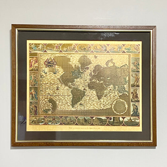 Vintage Gold Foil Moses Pitt In 1681 World Map Engraving Terrarum Orbis Framed