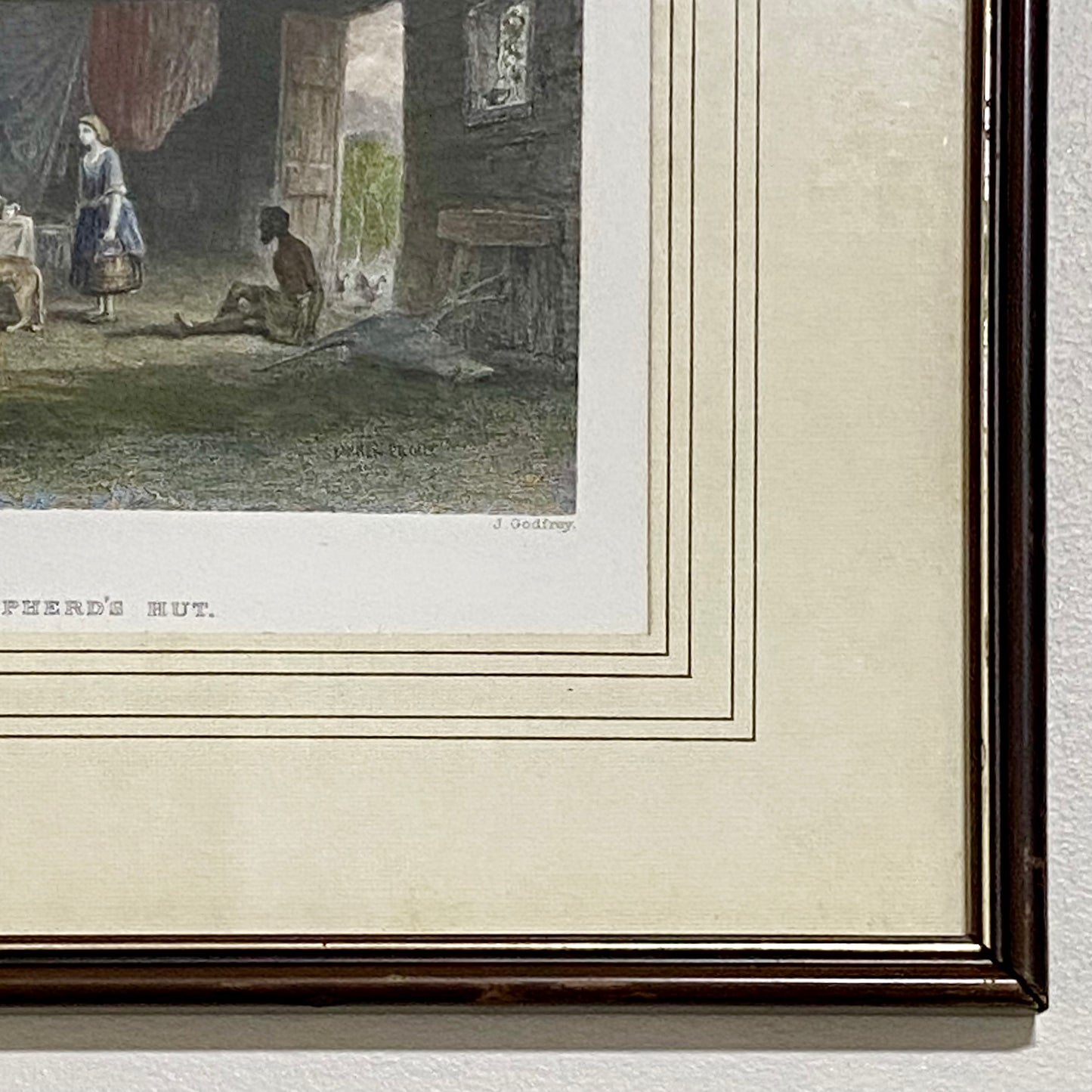 Australian Shepherd's Hut John Skinner Prout Engraving Print c1860 Framed Glazed