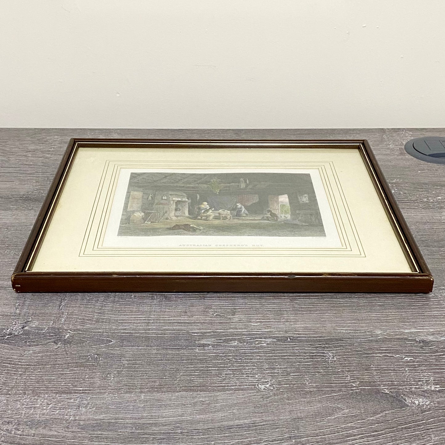 Australian Shepherd's Hut John Skinner Prout Engraving Print c1860 Framed Glazed