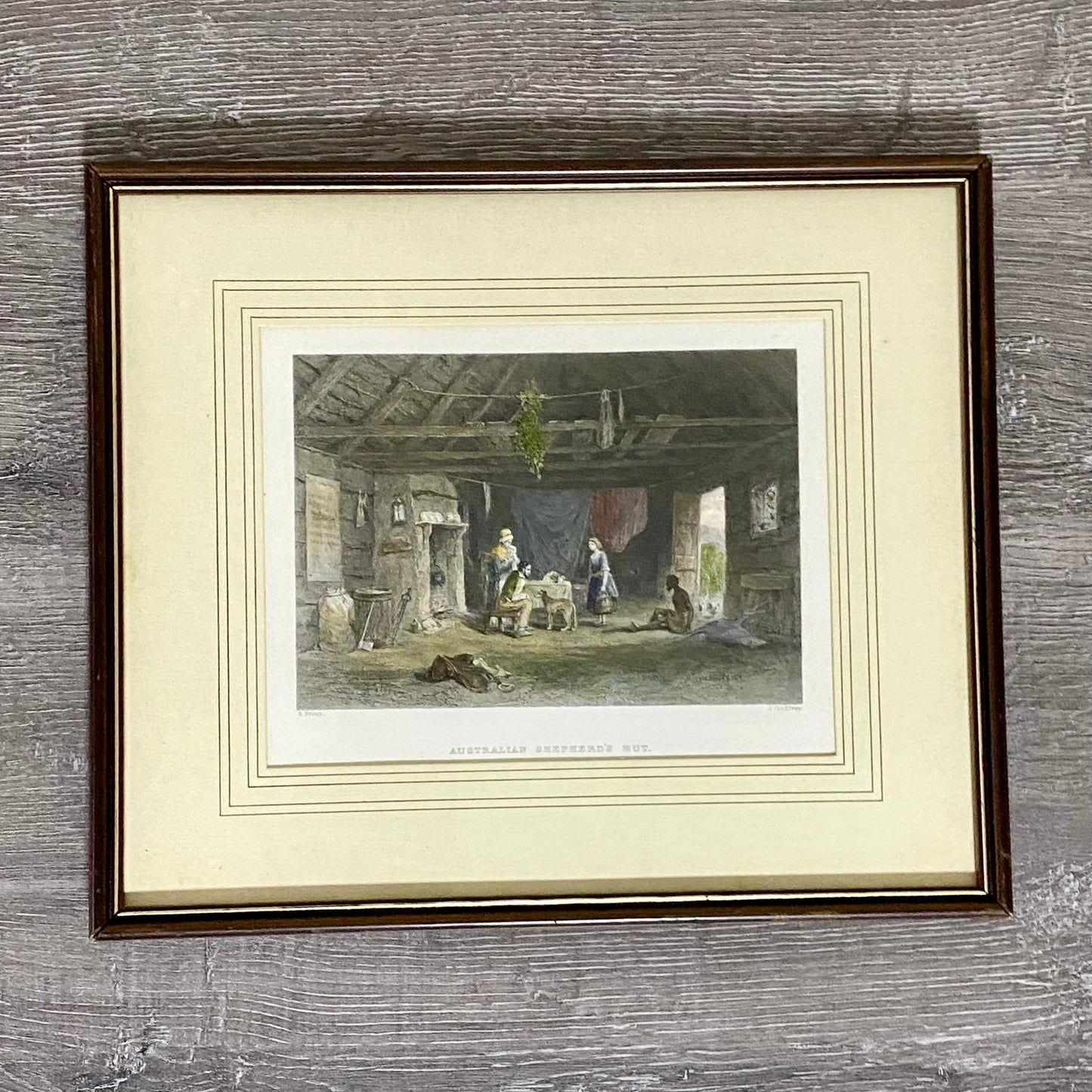 Australian Shepherd's Hut John Skinner Prout Engraving Print c1860 Framed Glazed