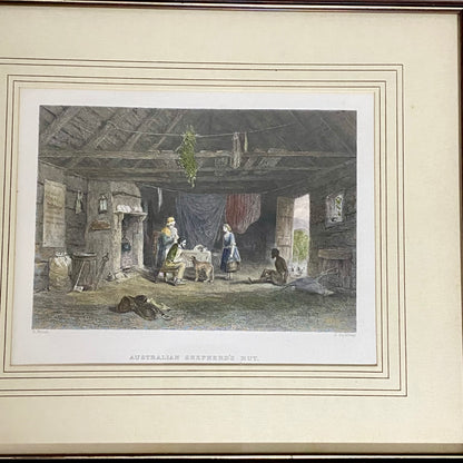 Australian Shepherd's Hut John Skinner Prout Engraving Print c1860 Framed Glazed