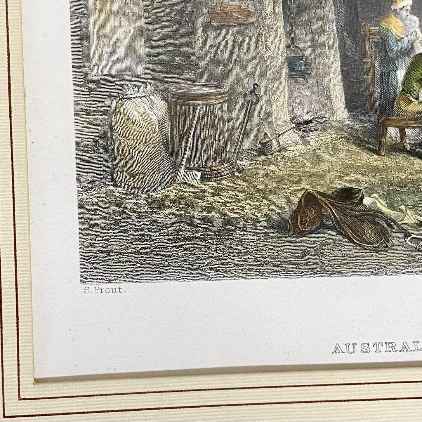 Australian Shepherd's Hut John Skinner Prout Engraving Print c1860 Framed Glazed