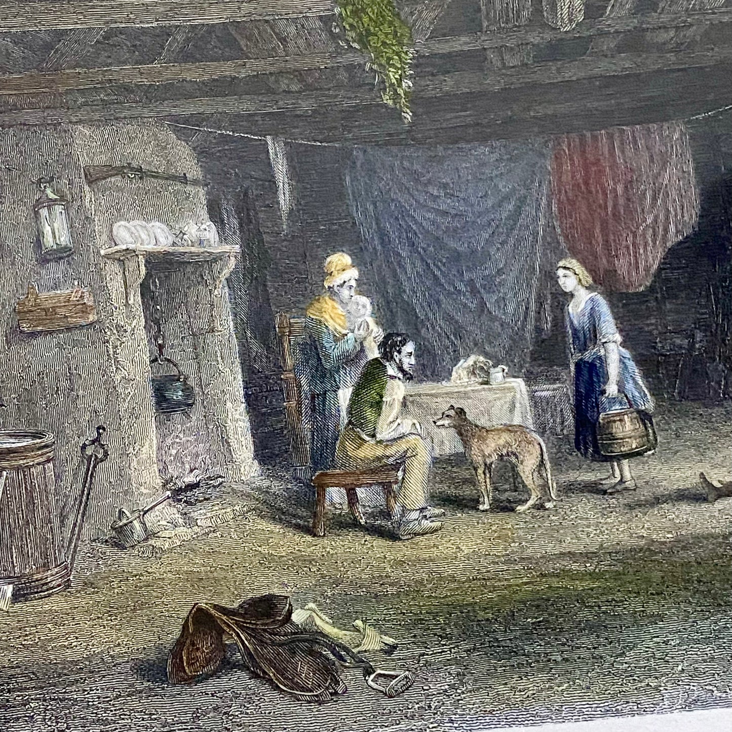 Australian Shepherd's Hut John Skinner Prout Engraving Print c1860 Framed Glazed