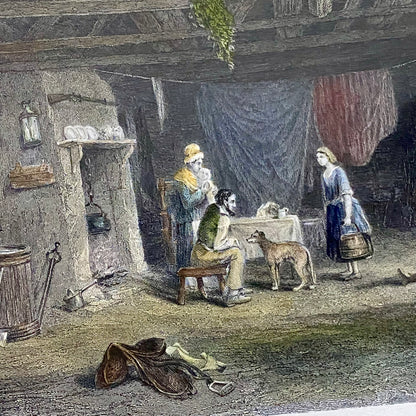 Australian Shepherd's Hut John Skinner Prout Engraving Print c1860 Framed Glazed