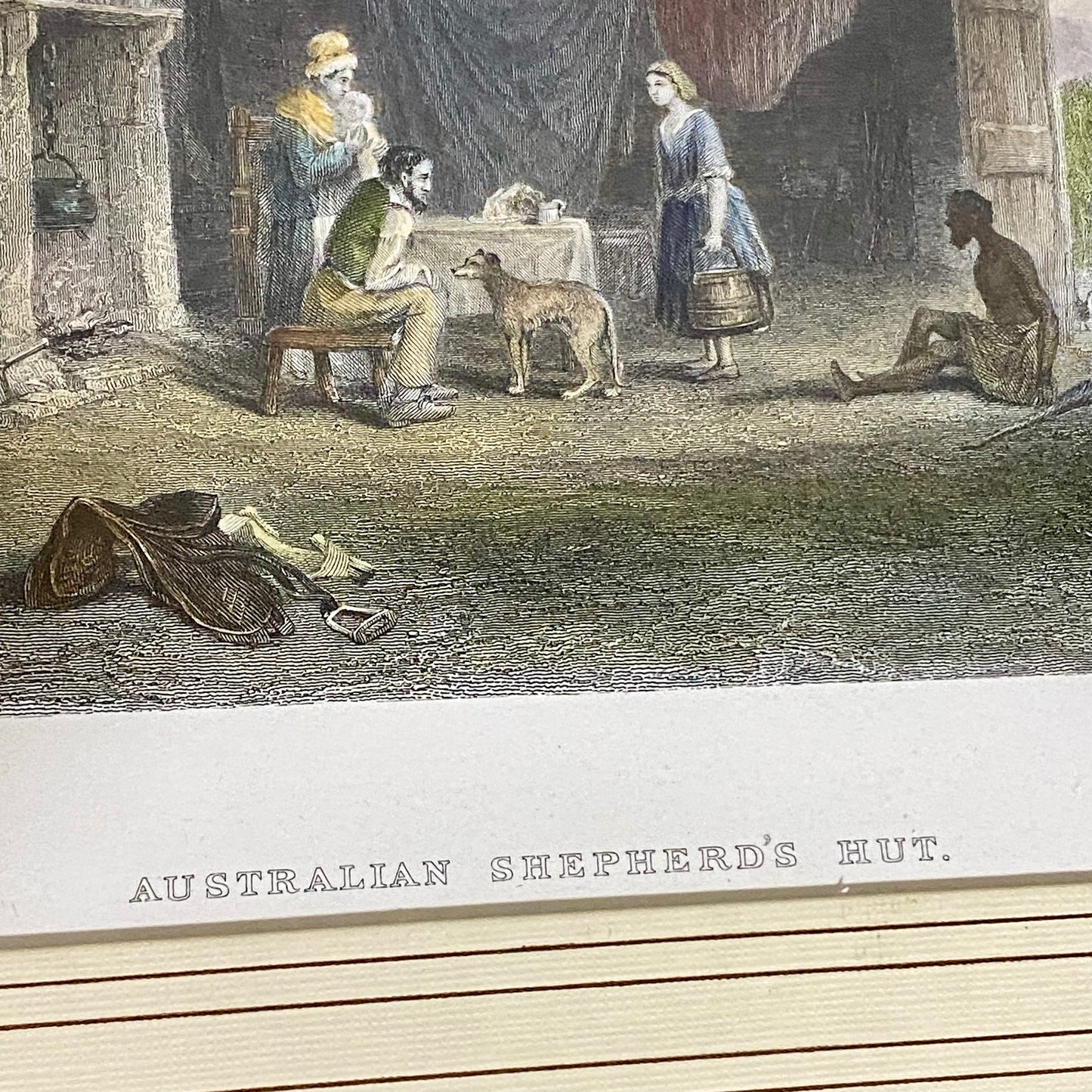 Australian Shepherd's Hut John Skinner Prout Engraving Print c1860 Framed Glazed
