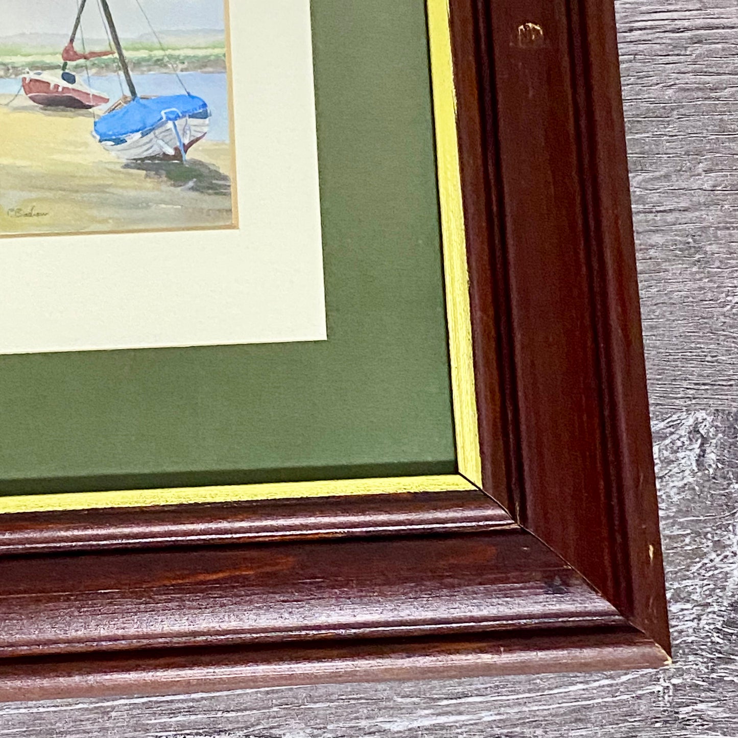 Vintage 3 Sail Boat Harbour Scenes Watercolour Art Print Signed P Basham Framed