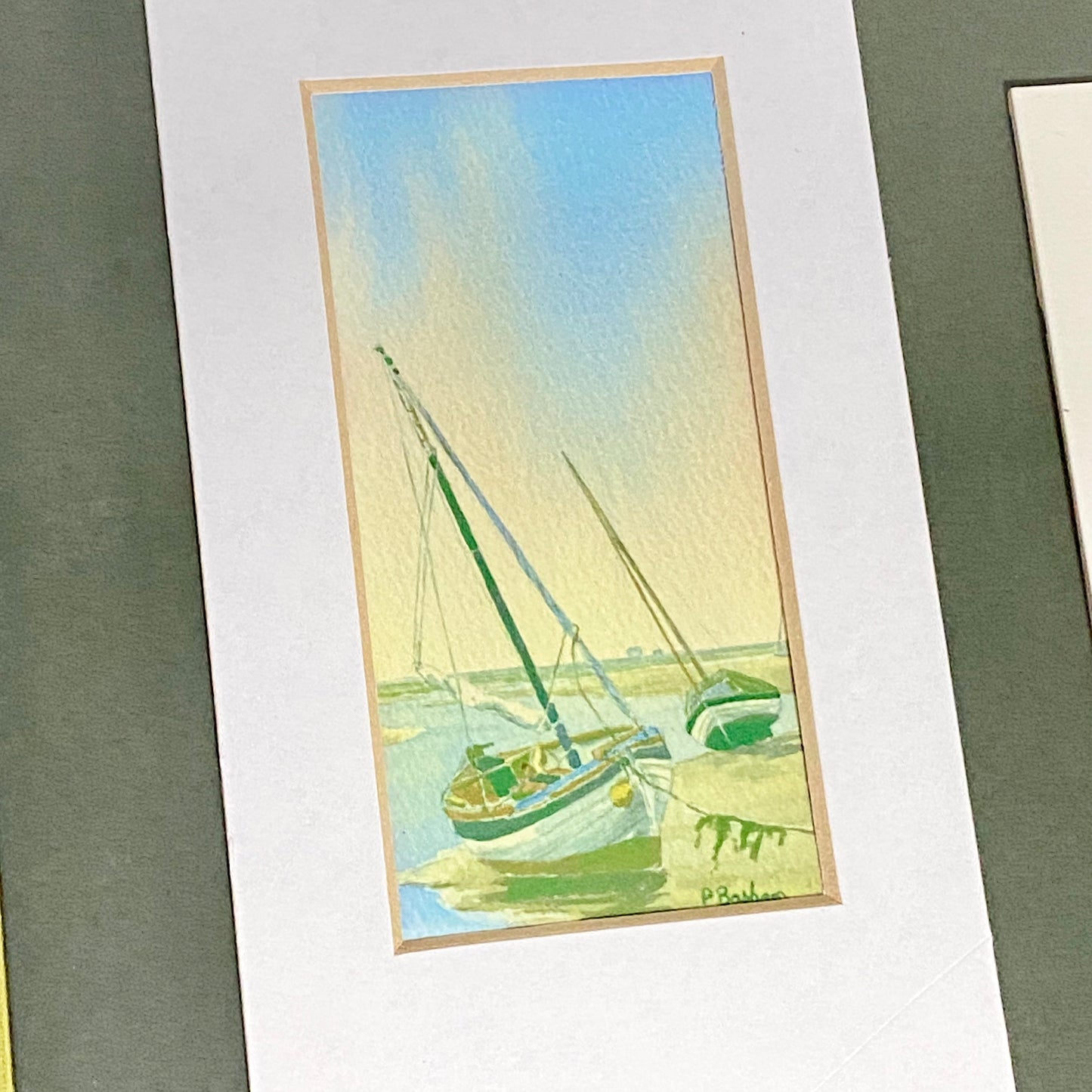 Vintage 3 Sail Boat Harbour Scenes Watercolour Art Print Signed P Basham Framed