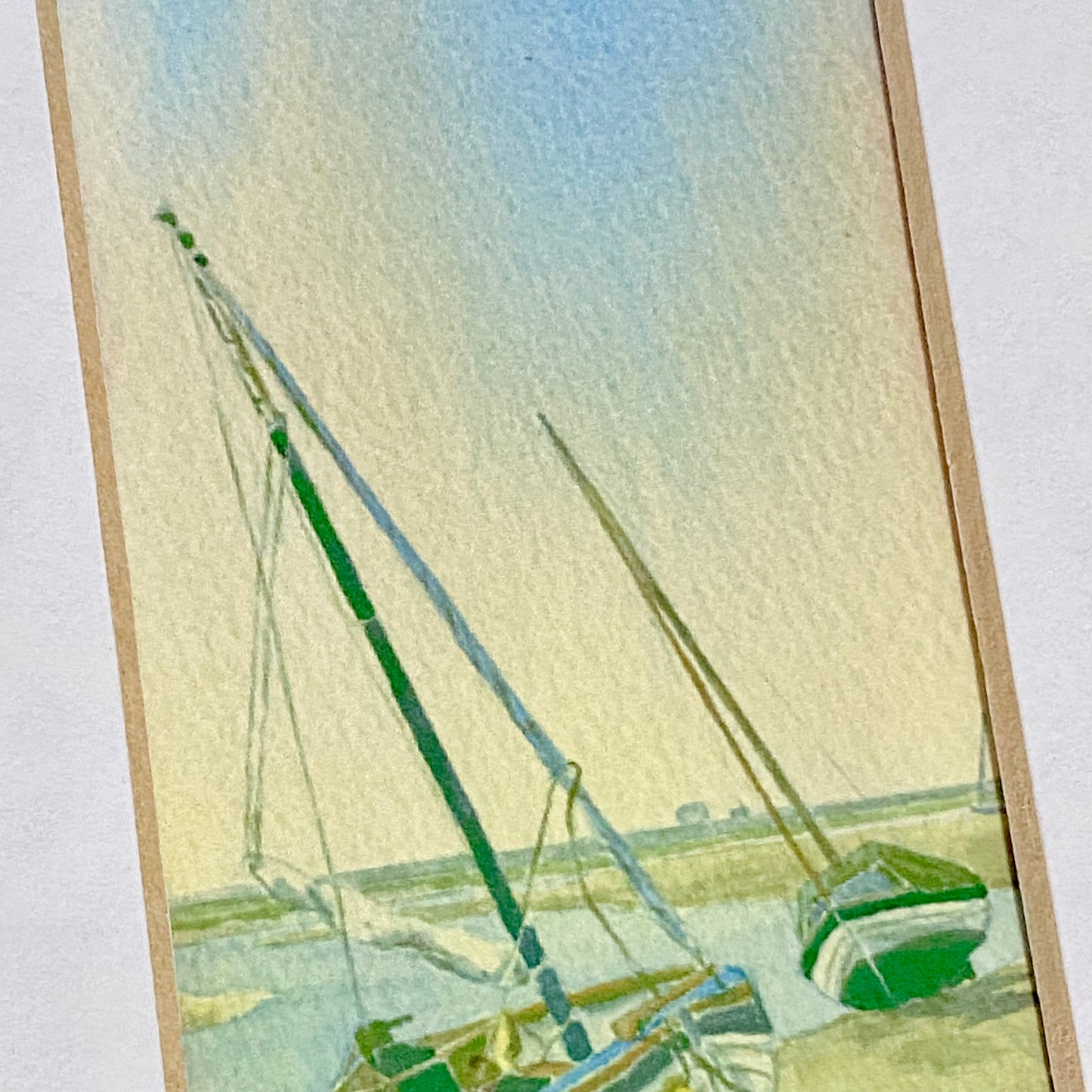 Vintage 3 Sail Boat Harbour Scenes Watercolour Art Print Signed P Basham Framed