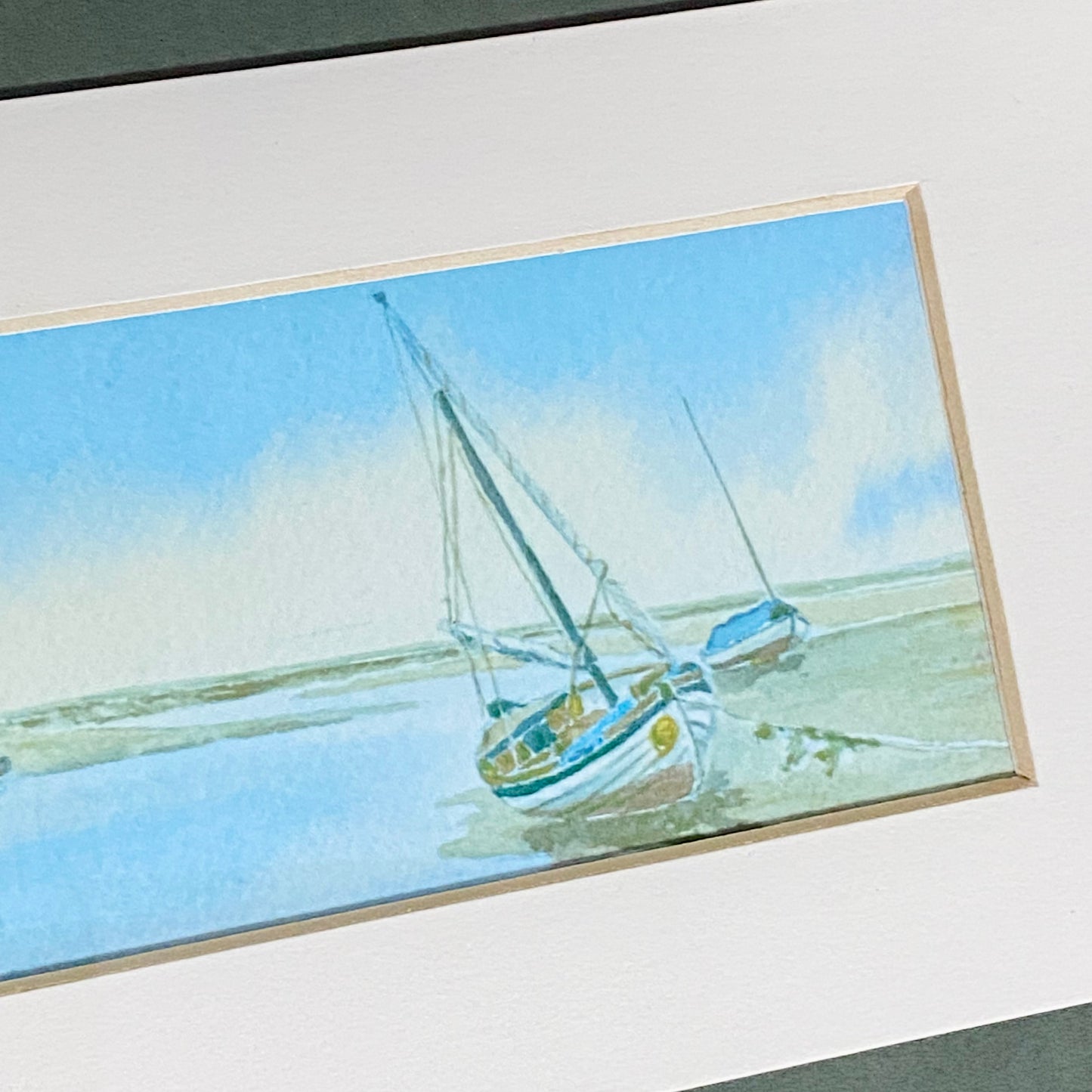 Vintage 3 Sail Boat Harbour Scenes Watercolour Art Print Signed P Basham Framed