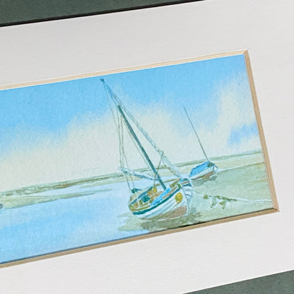 Vintage 3 Sail Boat Harbour Scenes Watercolour Art Print Signed P Basham Framed