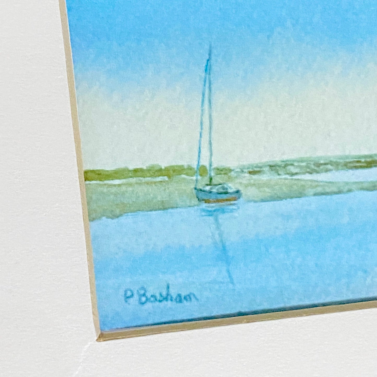 Vintage 3 Sail Boat Harbour Scenes Watercolour Art Print Signed P Basham Framed