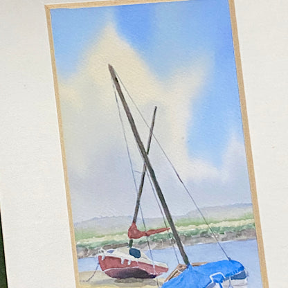 Vintage 3 Sail Boat Harbour Scenes Watercolour Art Print Signed P Basham Framed