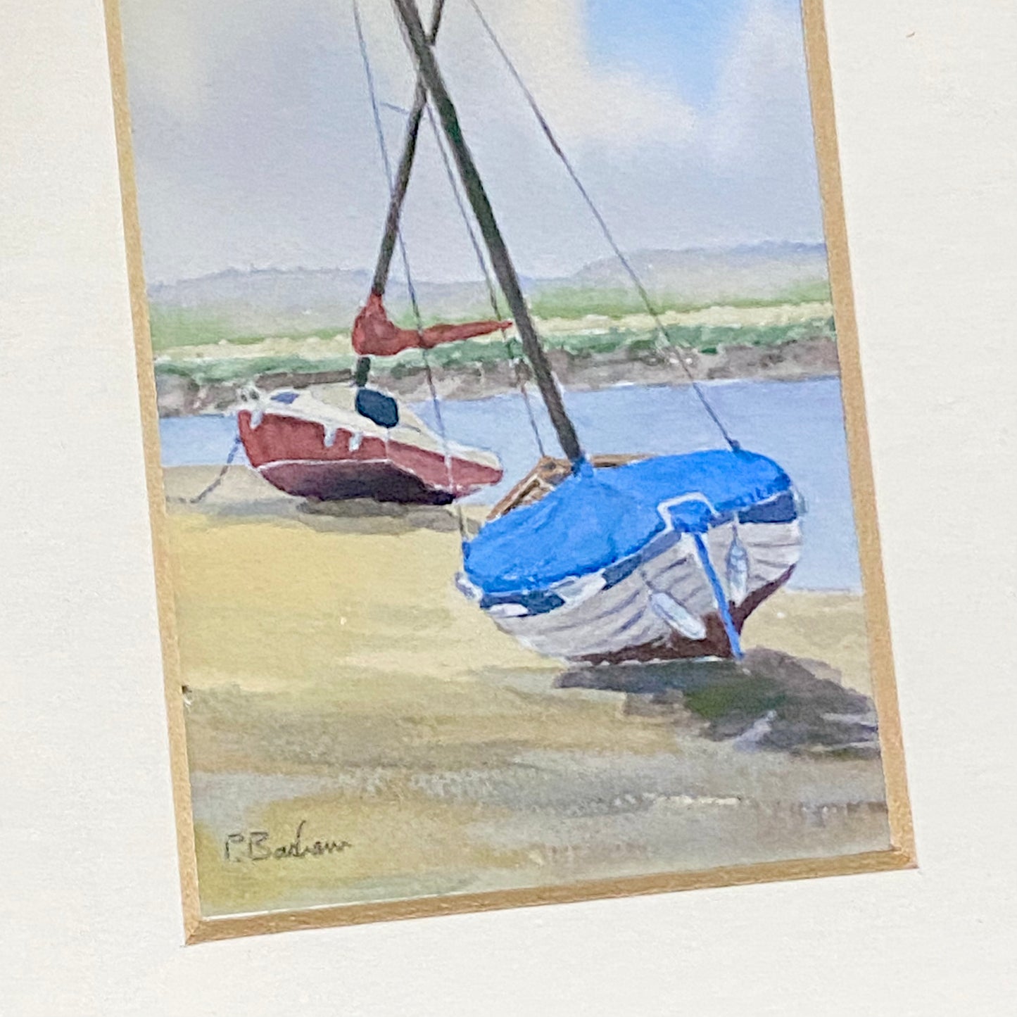 Vintage 3 Sail Boat Harbour Scenes Watercolour Art Print Signed P Basham Framed