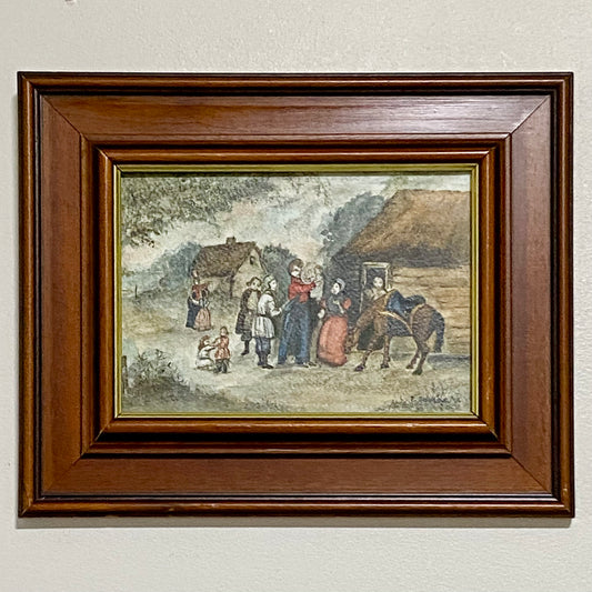 Vintage Rural Village & Horse Scene Original Painting Art Signed Elaine Simmons