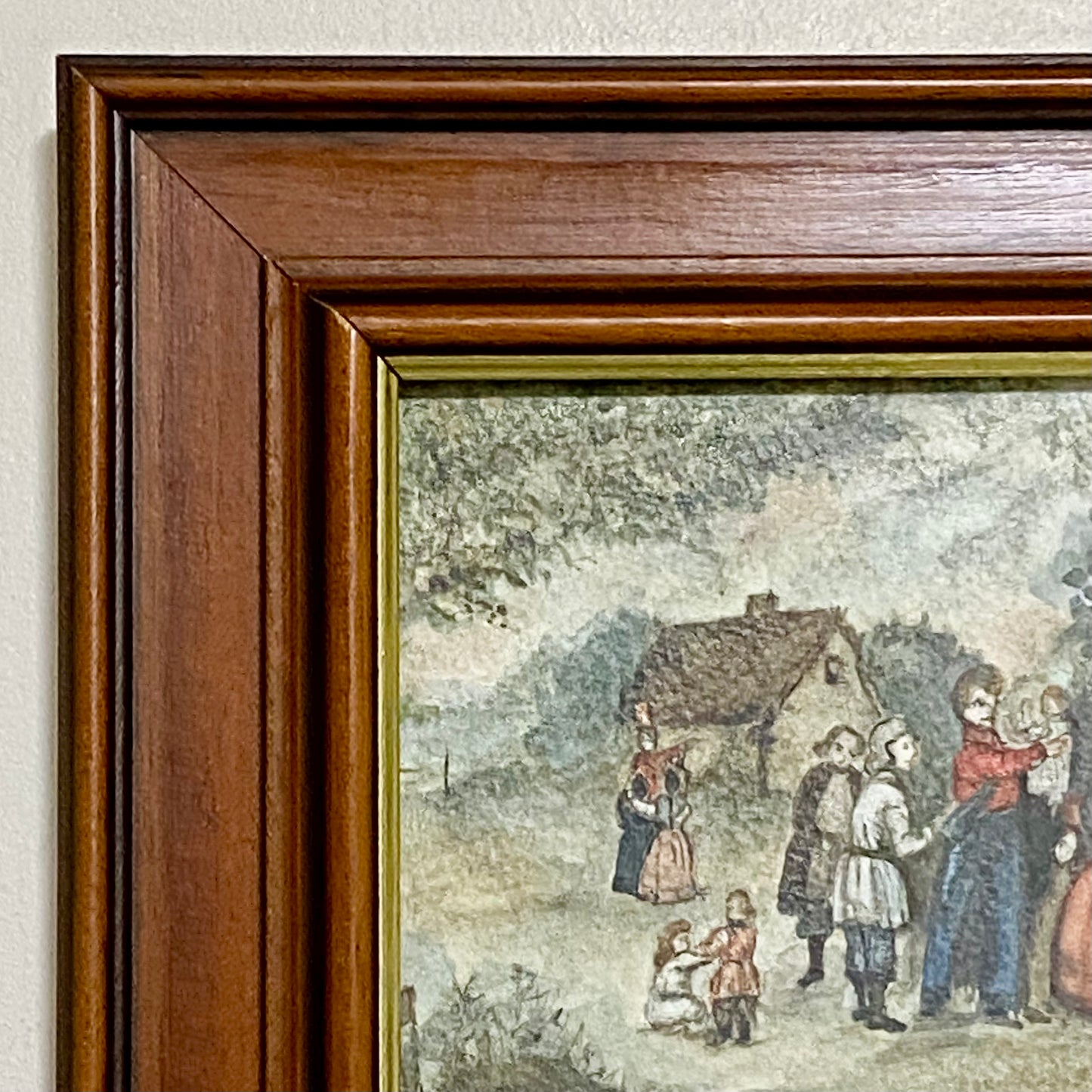 Vintage Rural Village & Horse Scene Original Painting Art Signed Elaine Simmons