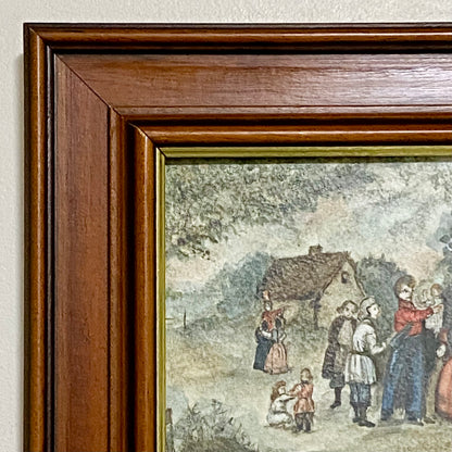 Vintage Rural Village & Horse Scene Original Painting Art Signed Elaine Simmons