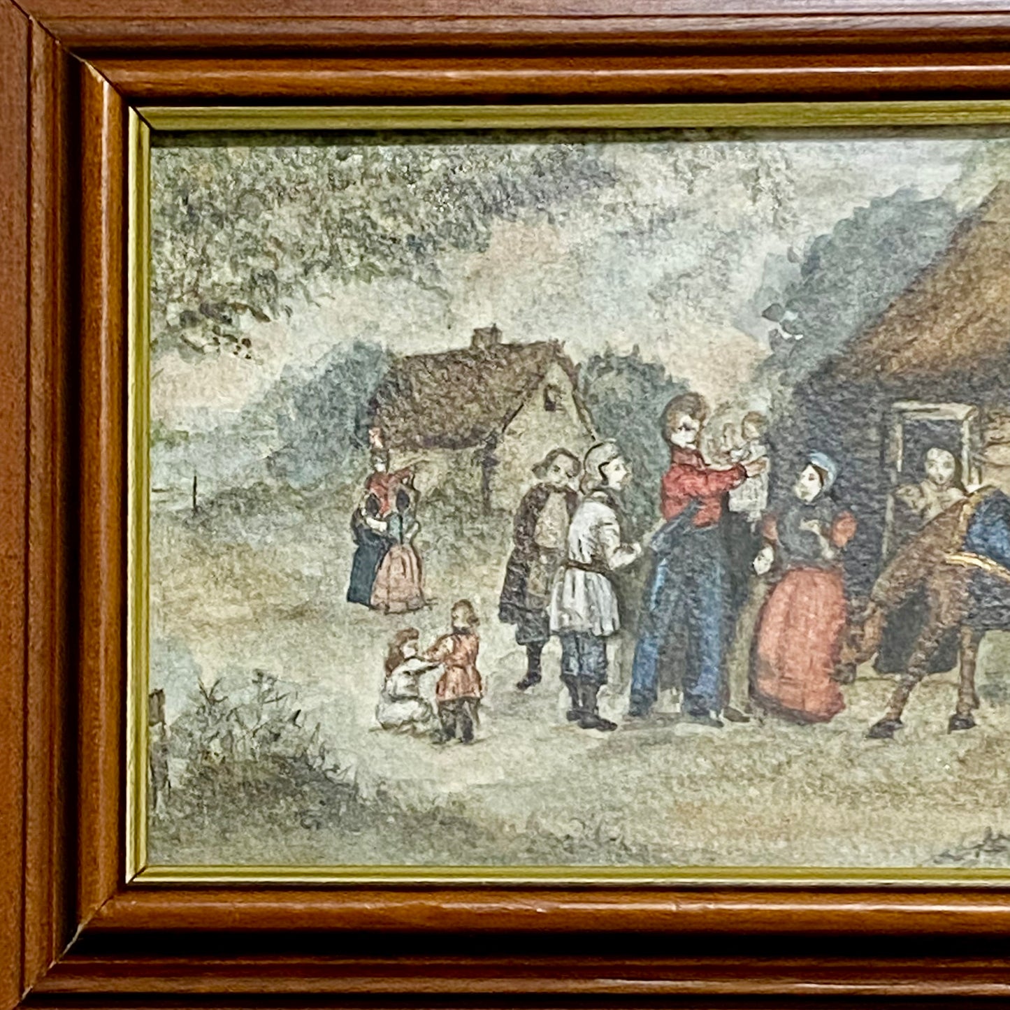 Vintage Rural Village & Horse Scene Original Painting Art Signed Elaine Simmons