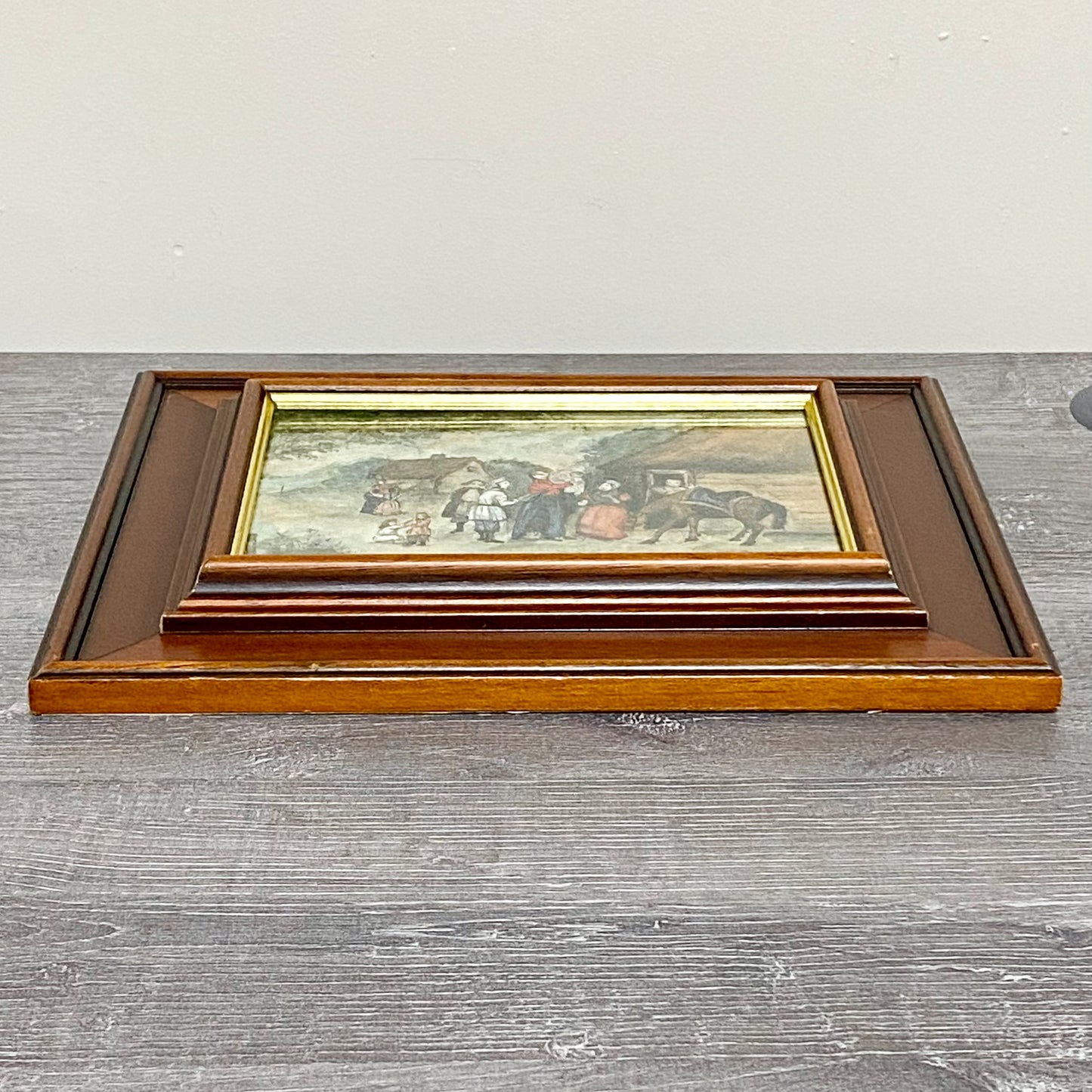 Vintage Rural Village & Horse Scene Original Painting Art Signed Elaine Simmons