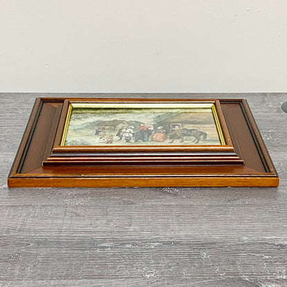 Vintage Rural Village & Horse Scene Original Painting Art Signed Elaine Simmons
