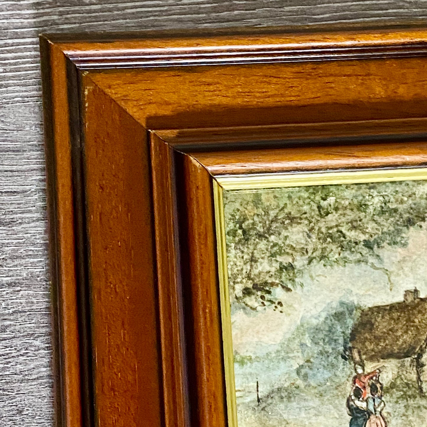 Vintage Rural Village & Horse Scene Original Painting Art Signed Elaine Simmons