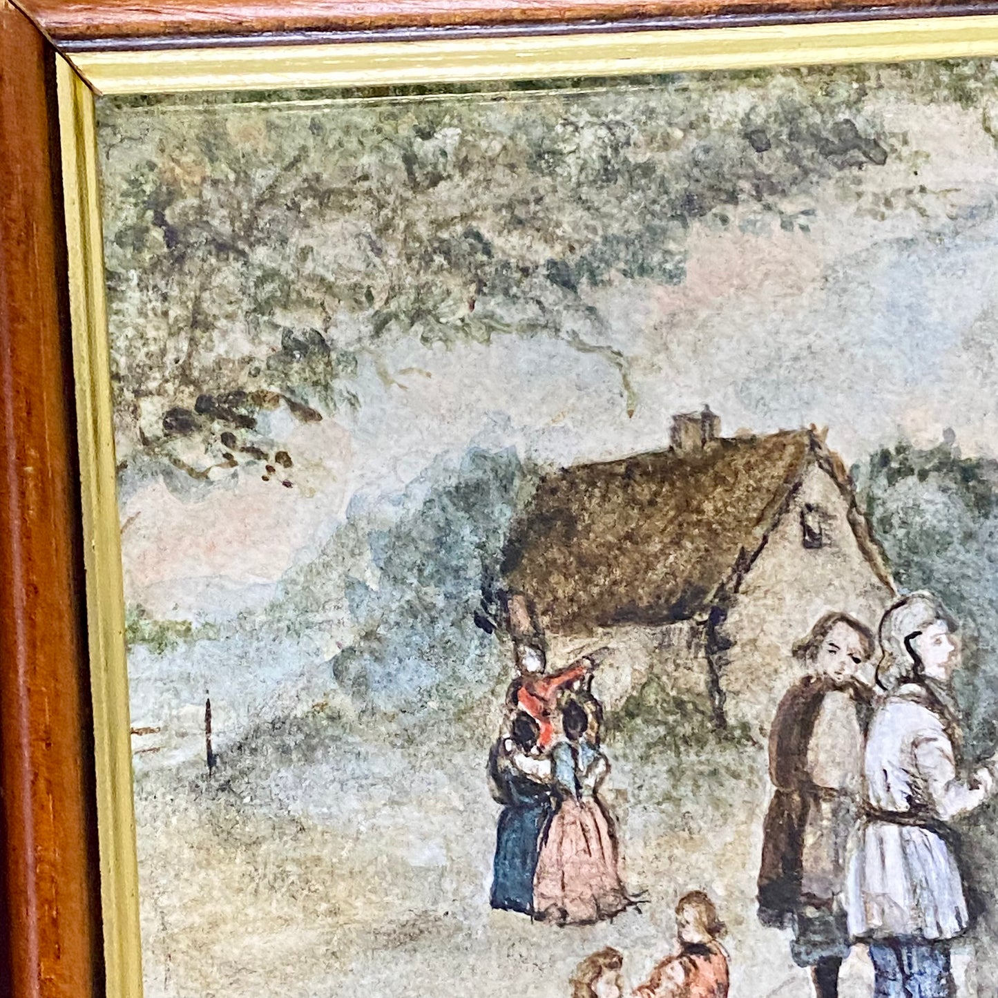 Vintage Rural Village & Horse Scene Original Painting Art Signed Elaine Simmons