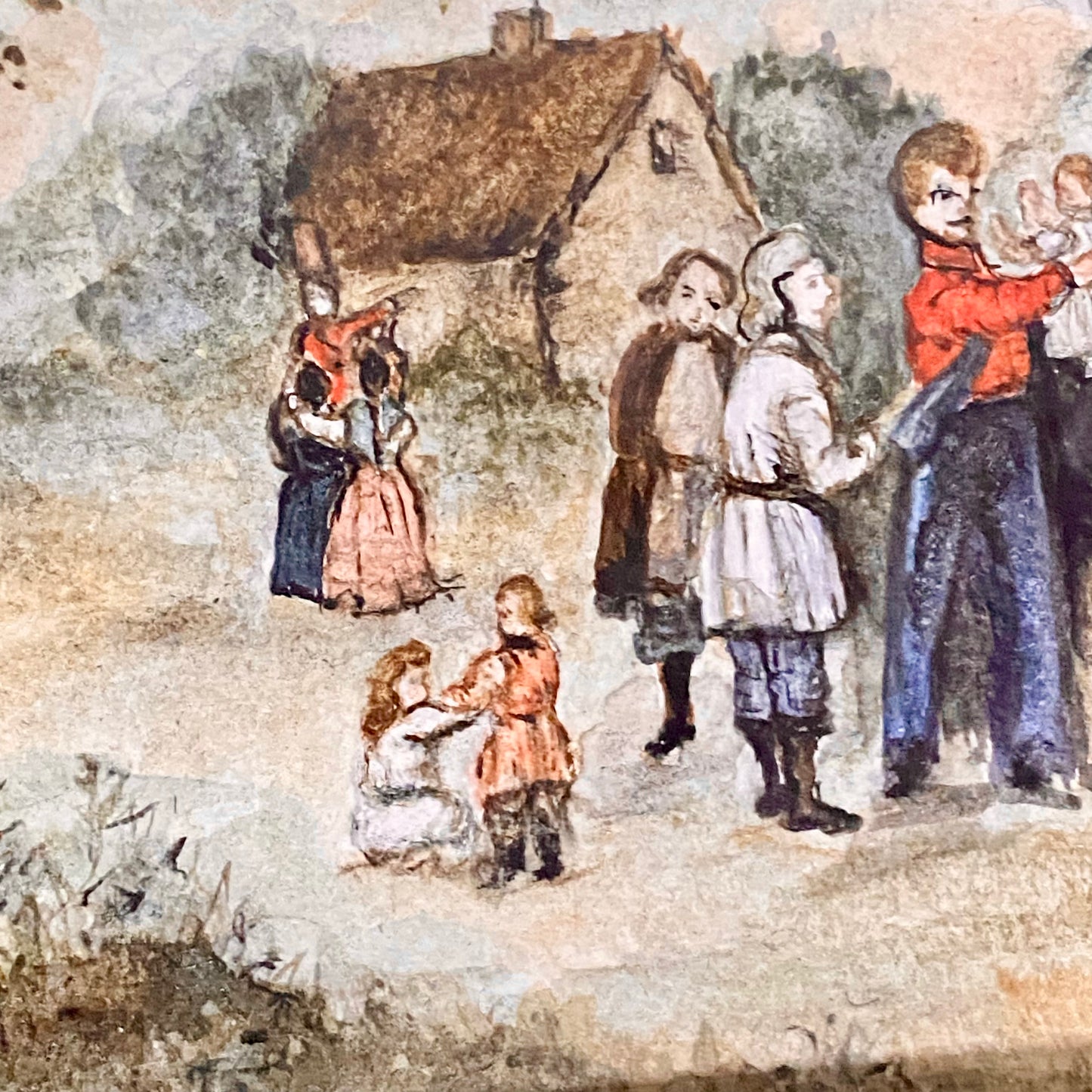 Vintage Rural Village & Horse Scene Original Painting Art Signed Elaine Simmons